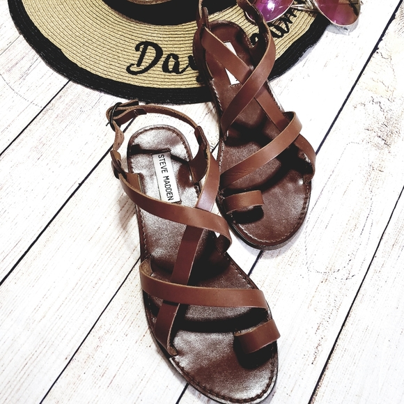 Steve Madden Shoes - STEVE MADDEN COGNAC ANKLE STRAP SANDALS